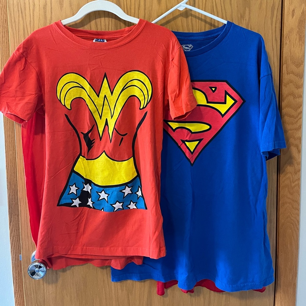 Superman and Wonder Woman Shirts with Capes!